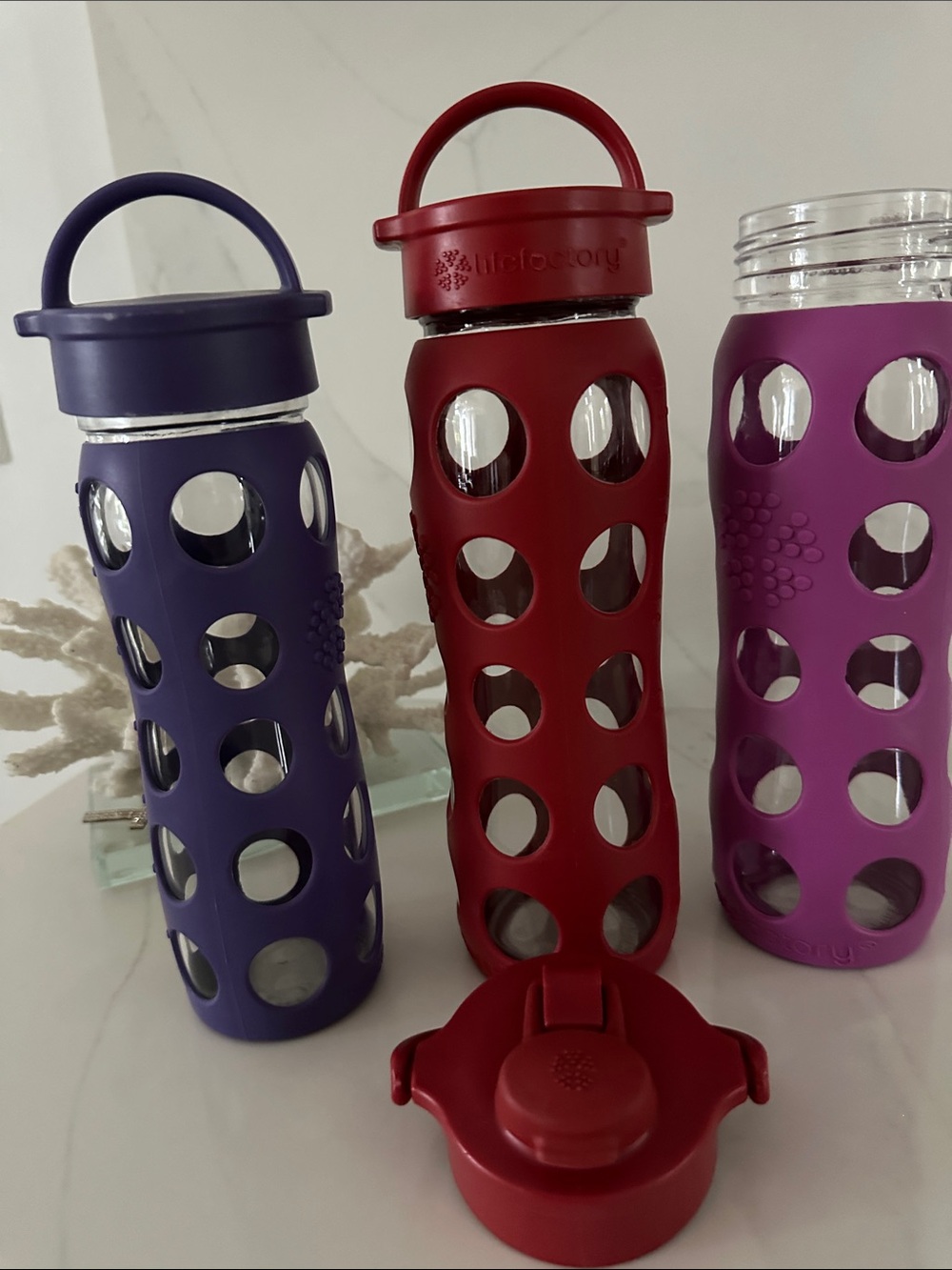lifefactory Red Borosilicate Glass Water Bottle with Protective Silicone Sleeve